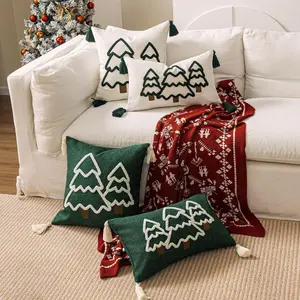 Christmas Tree Pattern Creative Decorative Cushion Cover, 1 Count Hand-embroidered Pillow Cover without Filler, Square Pillowcase for Home Sofa Bed
