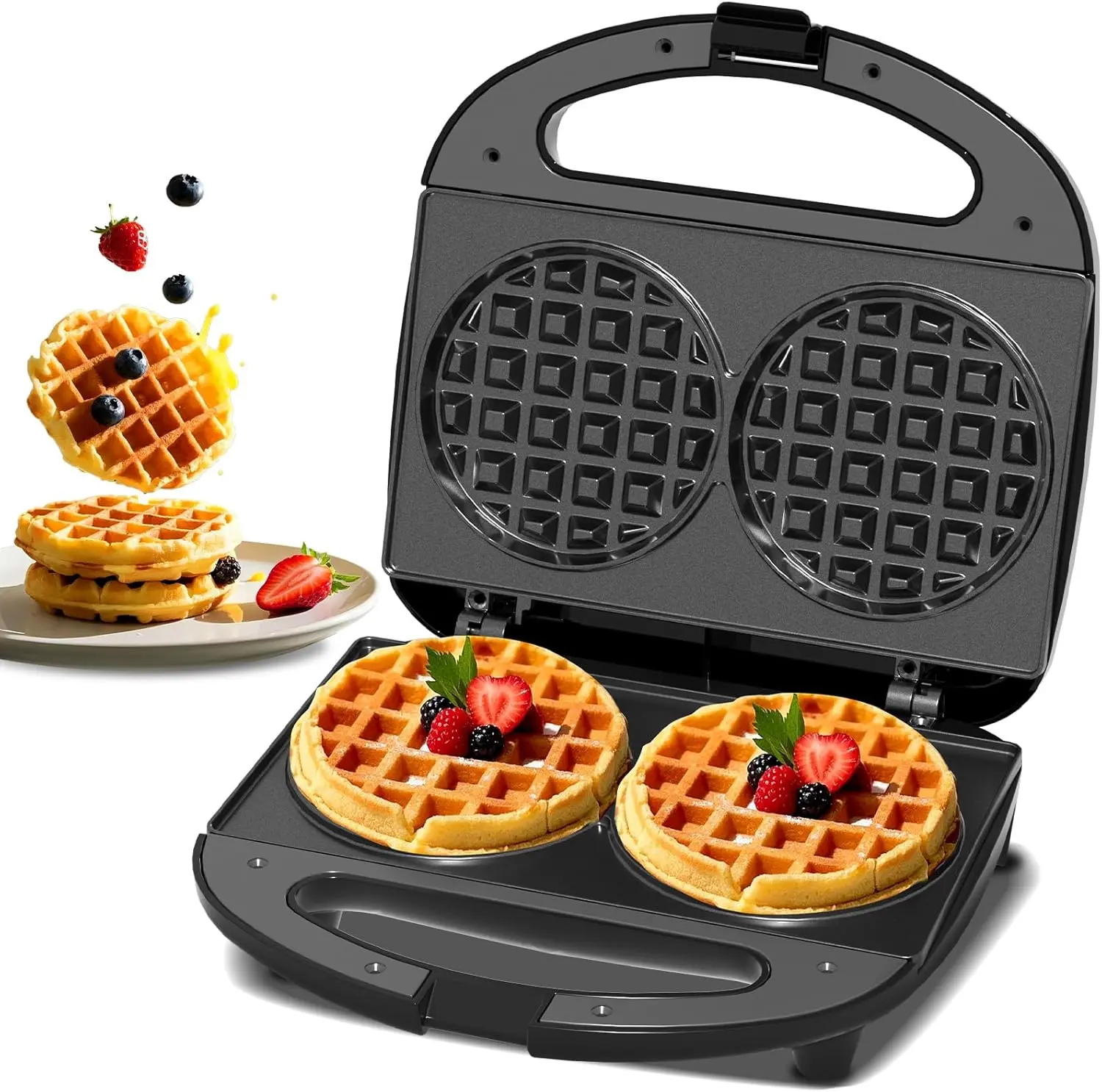 OSTBA Mini Waffle Maker - 750W, 4-Inch Dual Plates, Nonstick, Small Size, Easy Clean Compact Kitchen Appliance for Family Breakfast