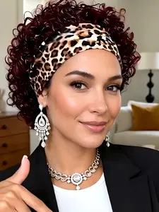 Headband Pixie Cut Human Hair Wig, 99j Wine Water Wave Curly Wig, Perfect for Daily Wear and Parties, Stylish and Comfortable