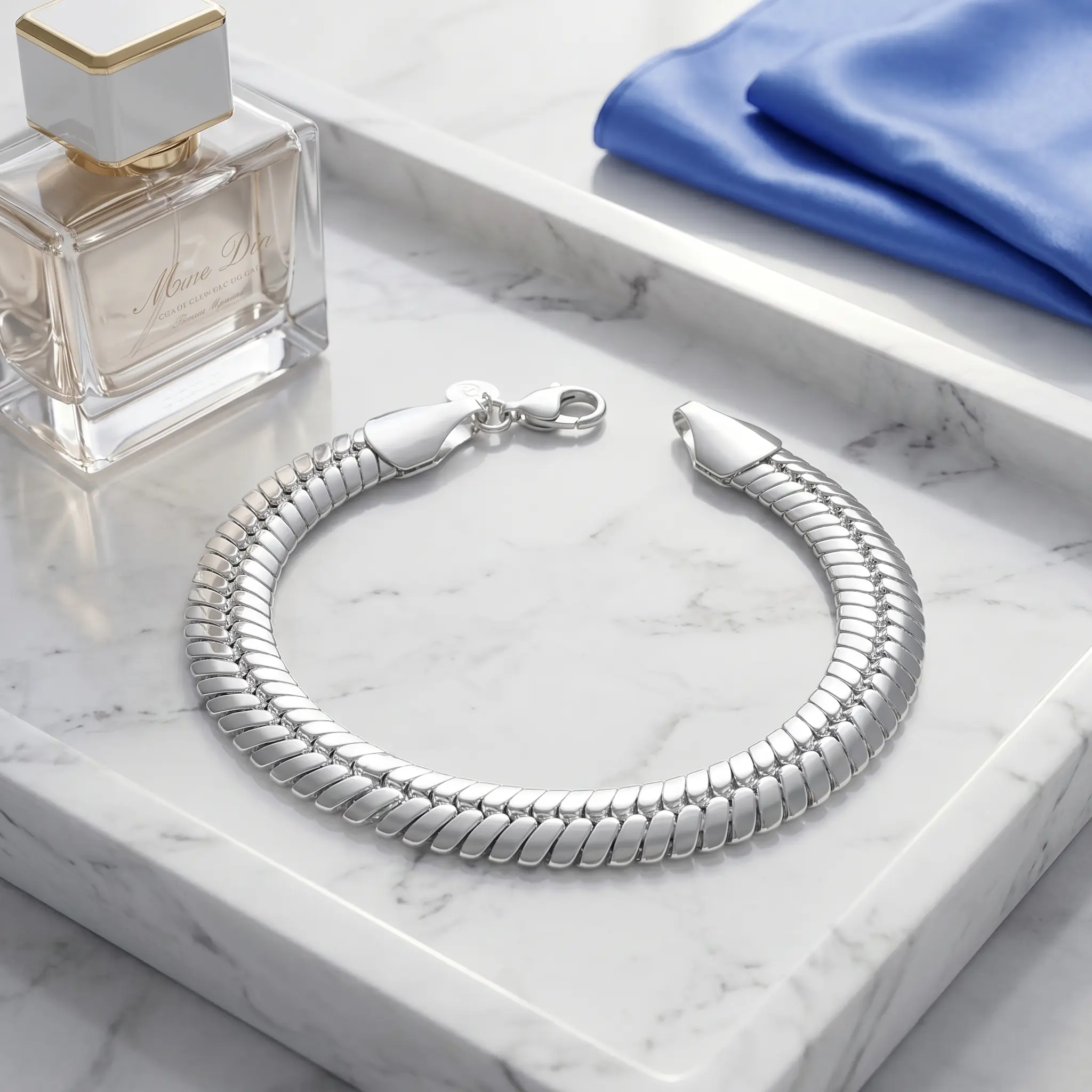 925 Pure Silver Herringbone Snake Chain Bracelet for Men & Women, Hand Polished Wide Flat Fish Scale Chain Link, Lobster Buckle, 21.5cm, Daily Men's Accessories for All Seasons, Birthday Gift Option