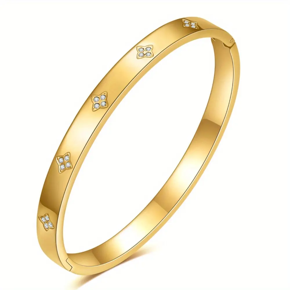 Women's High-Quality Stainless Steel Round Diamonds Bangle Bracelet - Exquisite Rhinestone Alternative Decor, Fashion Costume Jewelry Accessory, Ideal for Banquet Wearing & Gifting, Bangles