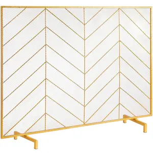 【Father's Day Gift】VEVOR Single Panel Fireplace Screen, Sturdy Iron Mesh Spark Guard Cover (38.6in L x 29.8in H), Free-Standing Fire Fence Grate, Easy Installation, for Living Room Modern Home Decor