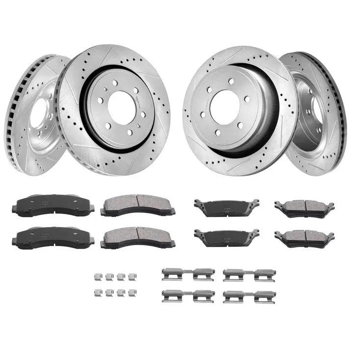 Front & Rear Brake Kit for 2012-2020 Ford F-150 | Drilled & Slotted Rotors with Ceramic Brake Pads | Complete Brake Pads & Rotors Replacement Set