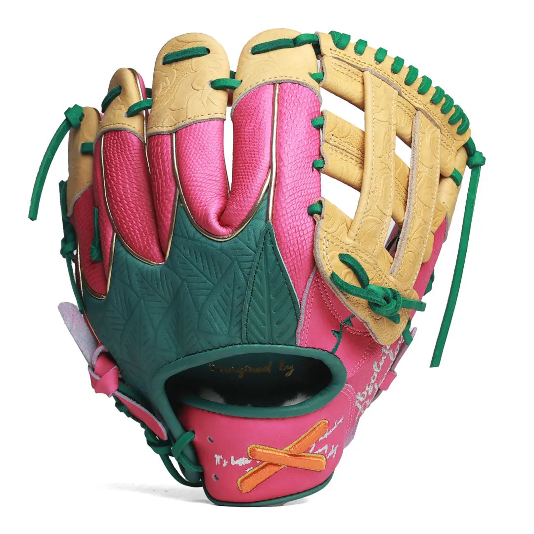 Handmade Kip Leather Softball Glove with Rose-Bloom Detail, Marilyn Quote Foil & Artistic Inspiration, Gift for Mom, Mother's Day, 30-Day Return Policy, Fine Point Embroidery, Floral Detailing