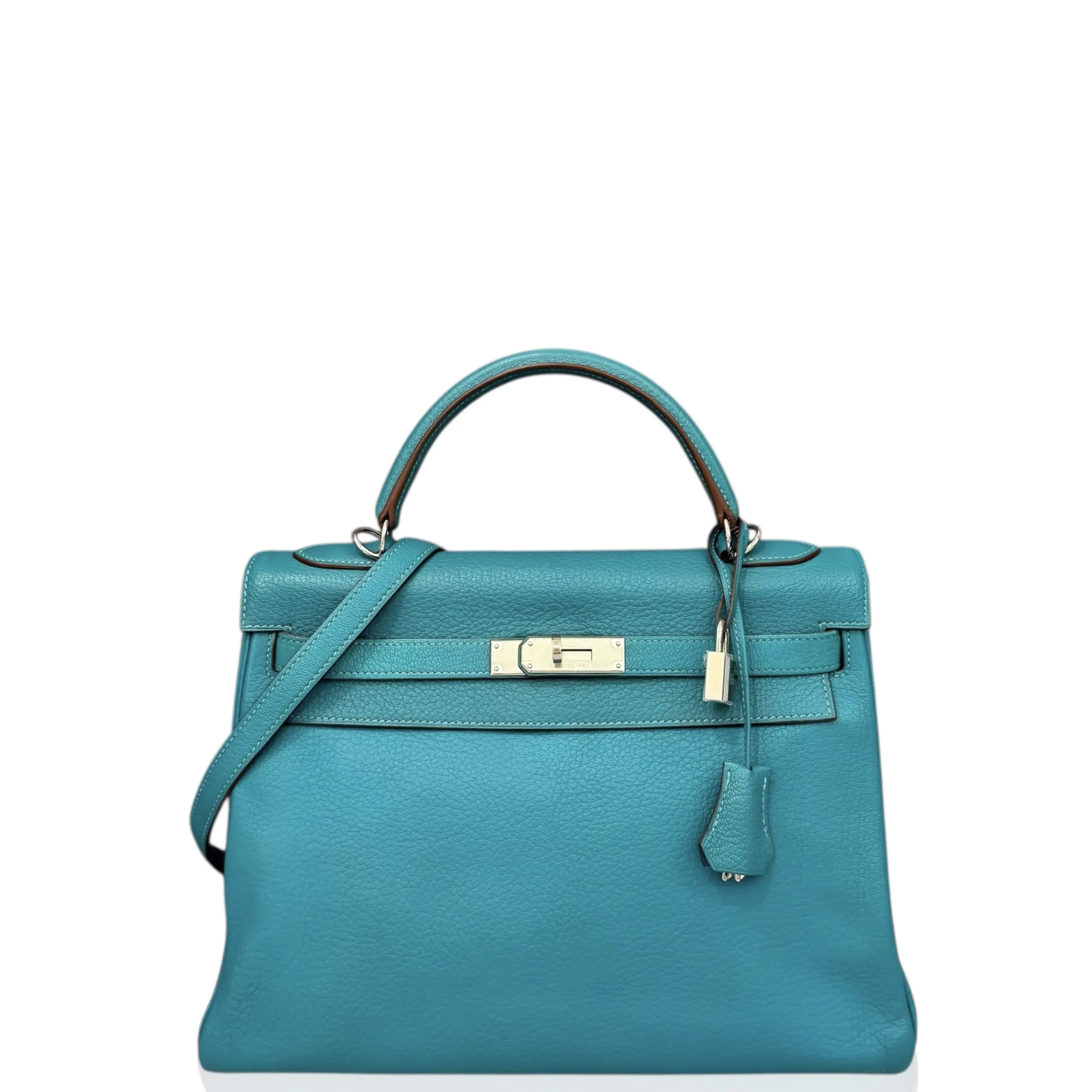 Pre-owned HERMÈS Leather tote bags Hermes Kelly 32 Chevre Mysore 7F Bleu Paon (xx041026b5)