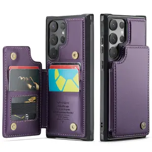 for Samsung Galaxy S24 Ultra Case with Card Holder, for Samsung S24 Ultra Wallet Case for Women Men with RFID Blocking, Durable Kickstand Shockproof Case for Galaxy S24 Ultra 5G, Purple