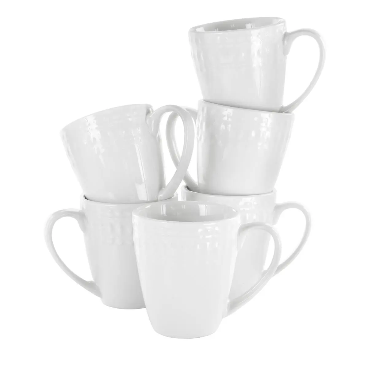 212 MAIN White Cara Porcelain 6-Piece Half Bump Mug Set - Stylish Kitchen Drinkware, Heat-Retentive Coffee & Tea Cup for Daily Use