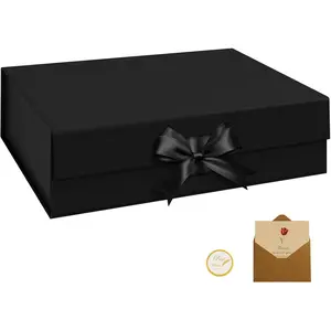 1 count Black  Box 10.4x7.5x3.1Inch, Boxes with Lids for Presents,Collapsible Boxes for Wrapping Gifts,With Greeting Card,Suitable for Bridesmaid ,Graduation,Birthday,Etc.