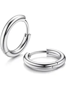 G23 Solid Titanium Hoop Earrings Implant Grade Hypollergenic Small Huggie Hoop Earrings Hinged Sleeper Cartilage Earrings for Women Men Silver Black 14K Gold Plated 8mm 10mm 12mm