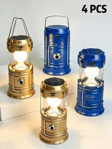 4-Pack Collapsible Portable LED Rechargeable Lanterns - Lightweight Waterproof Mini Solar USB Flashlight Lanterns for Indoor, Outdoor Emergency Use, Mini Solar Lanterns