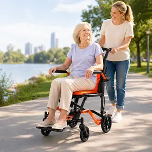 Lightweight Transport Wheelchair for Seniors, 2 in 1 Foldable Rollator Walker with Seat, 18 Lbs Ultra Lightweight Wheelchair with 360° Swivel Front Wheels, 280° Flip-Up Armrests, PU Shock-Absorbing Tires & Ergonomic Seat, Supports 220 Lbs
