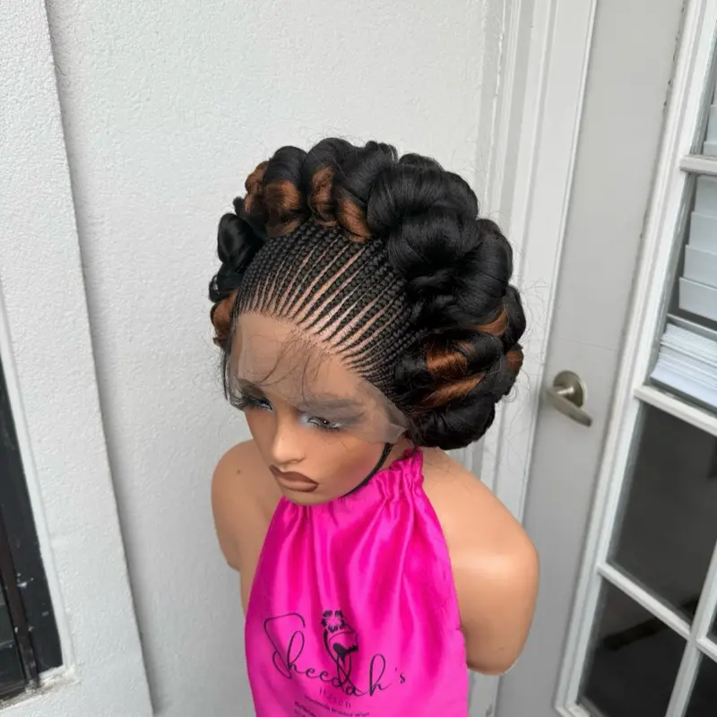 Full lace turban cornrow  braided wig braided wig for black women