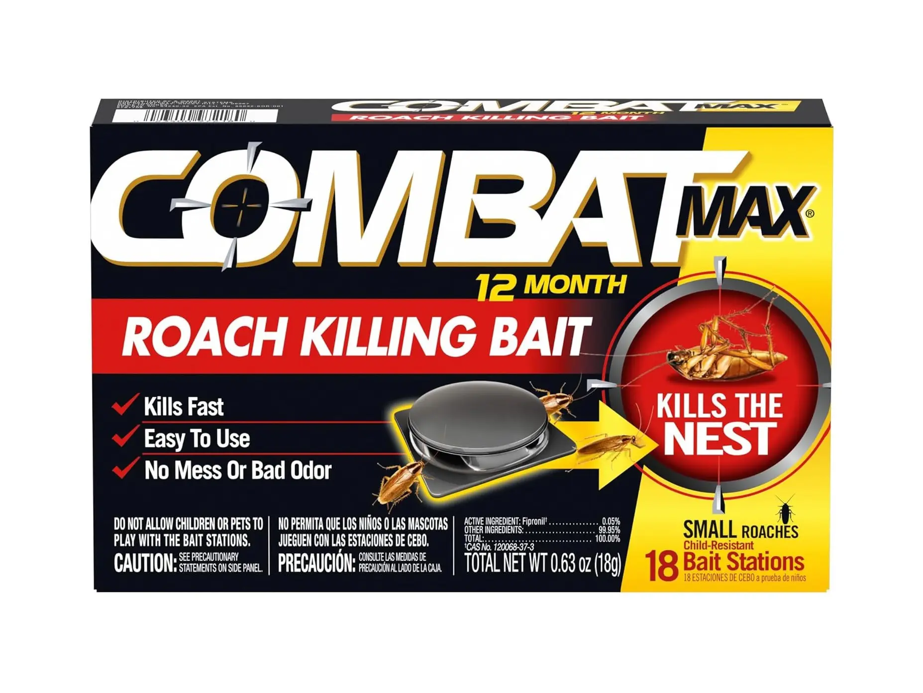 Combat Max 12 Month Roach Killing Bait, Small Roach Bait Station, Child-Resistant, 18 Count