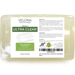 5 LB - Ultra Clear Glycerin Soap Base by Velona | Melt and Pour | Transparent Natural Bar For The Best Result for Soap Making