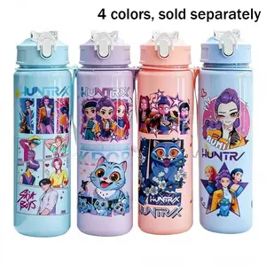 K-Pop Halloween Ghost Hunter Theme Totem Water Bottle, Reusable Hard Plastic with Lid and Straw, 700ML Eco-Friendly Alternative, Perfect for School and Travel