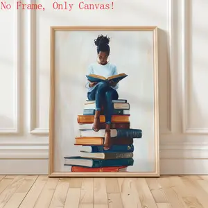 Black Woman Reading Book Art Print |           Book Lover Print |           African American Wall Art |           Black Girl Digital Art |           Cozy Bookish Wall Decor Unframe poster love
