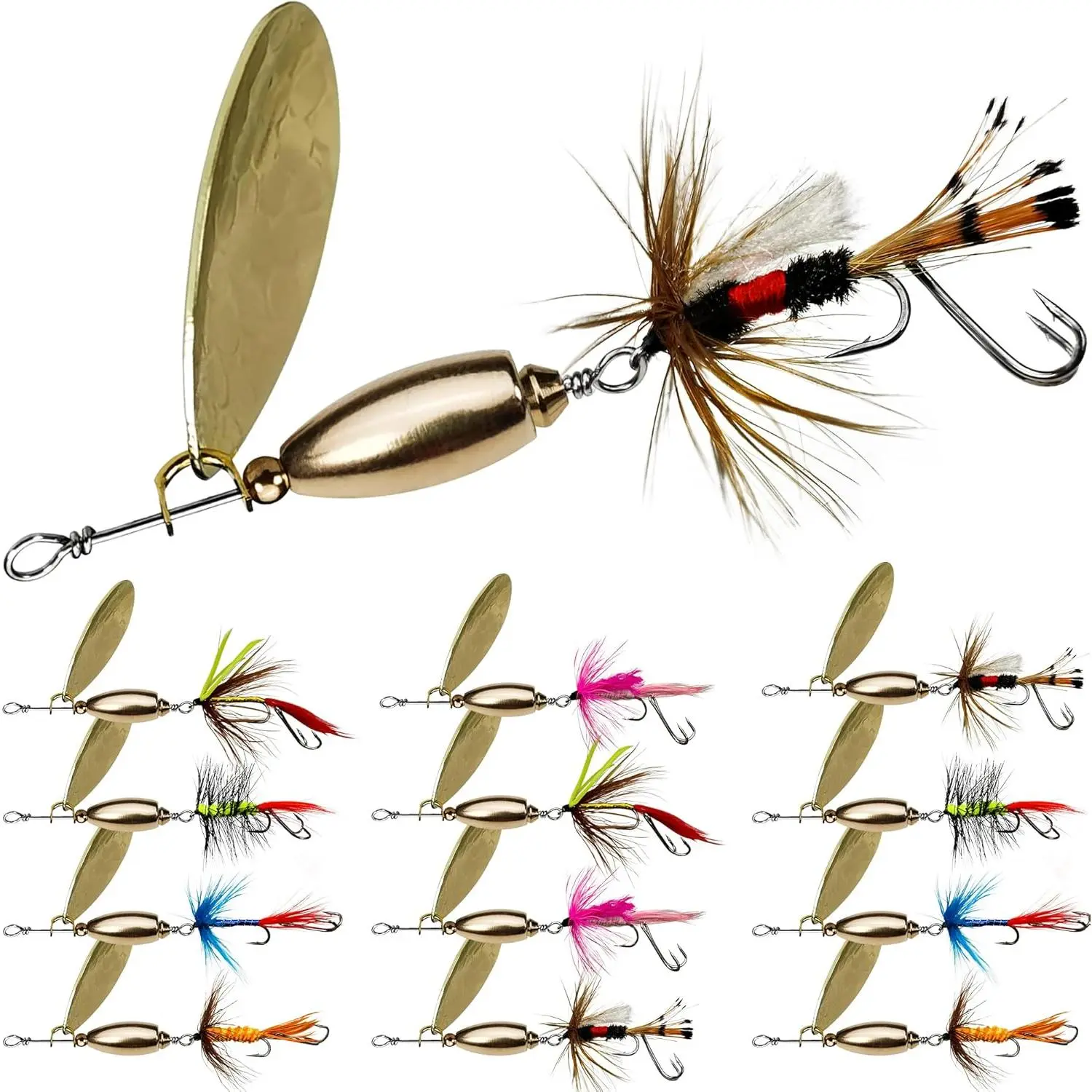 Trout Lures Trout Spinners, Rooster  Tail Trout Fishing Lures for Bass Salmon Pike, Fishing Spinner Kit Smallmouth Bass Lures with Brass Spinner for Lake River Fishing