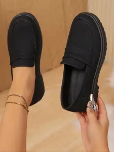 Women's Line Stitching Casual Loafers, Flats Shoes, Elegant Large Size Comfortable Shoes, Fashionable Office Wear, Multi-Functional Design, Walking Shoes