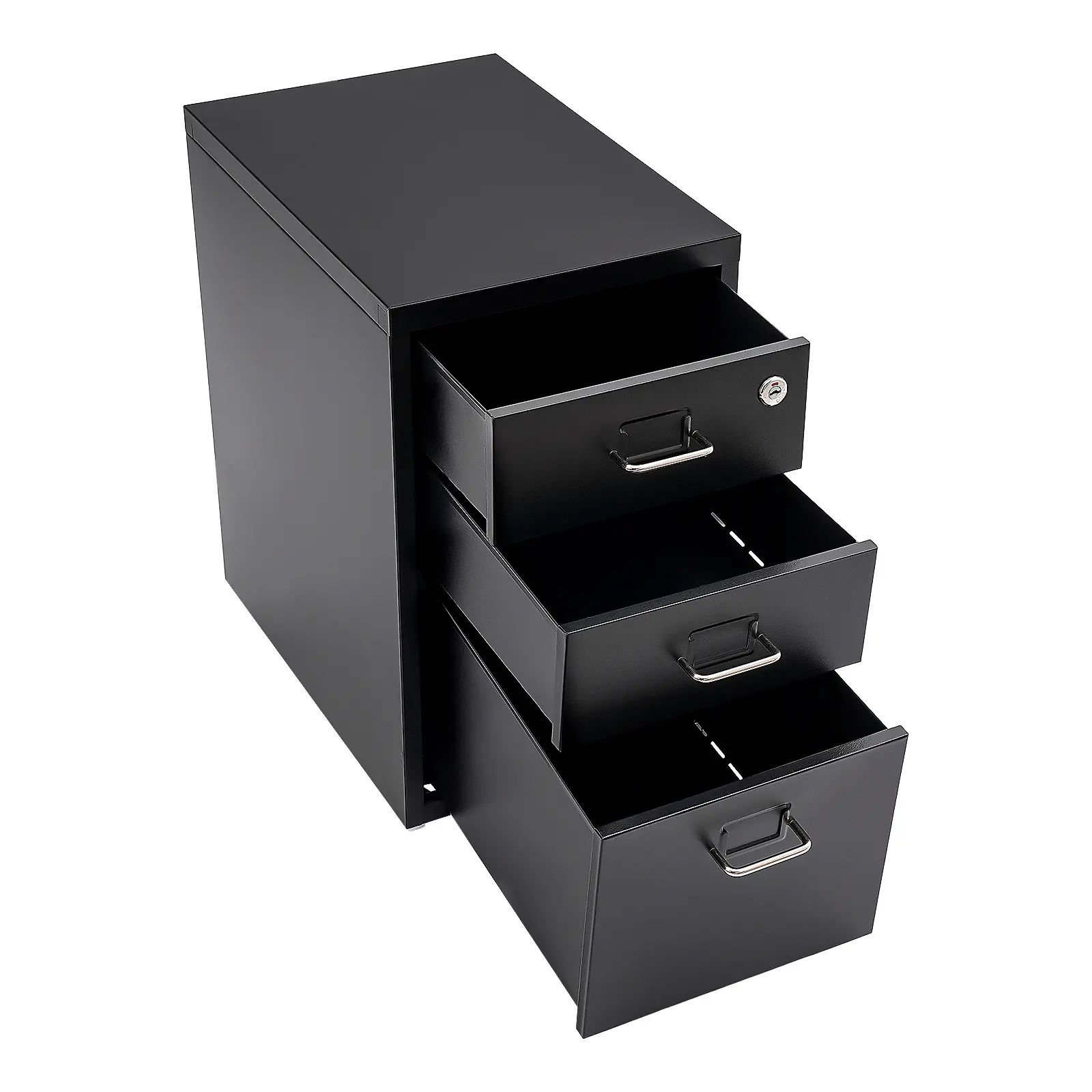 Lockable 3-Drawer Steel Vertical File Cabinet with Wheels, 28x41x46.5cm Apartment Office Furniture, Mobile Rolling Desk Cabinet, Metal Storage Organizer for Home Office Desk, Desk Cabinets