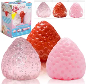 3 Pcs Big Taba Squishy Hamster Strawberry Toys – Vanilla Strawberry Butter Slime - Extra Large 5" Squishy Stress Ball for Adults & Kids,Toymendous Squeeze Strawberry