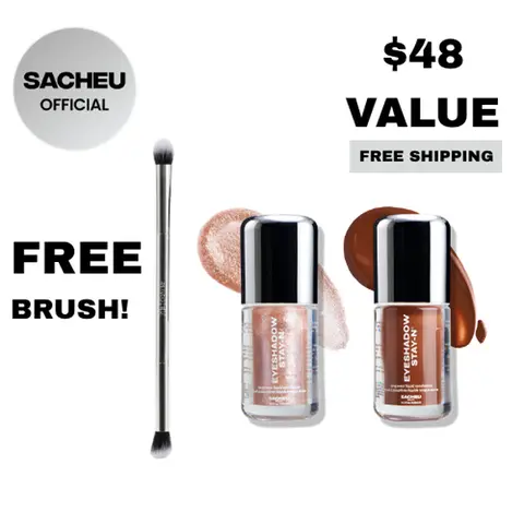 sacheu Eyeshadow Duos | FREE Eyeshadow Brush Included | Complete Eye Kit | 2x Liquid Eyeshadow STAY-N Buildable, Blendable Formula