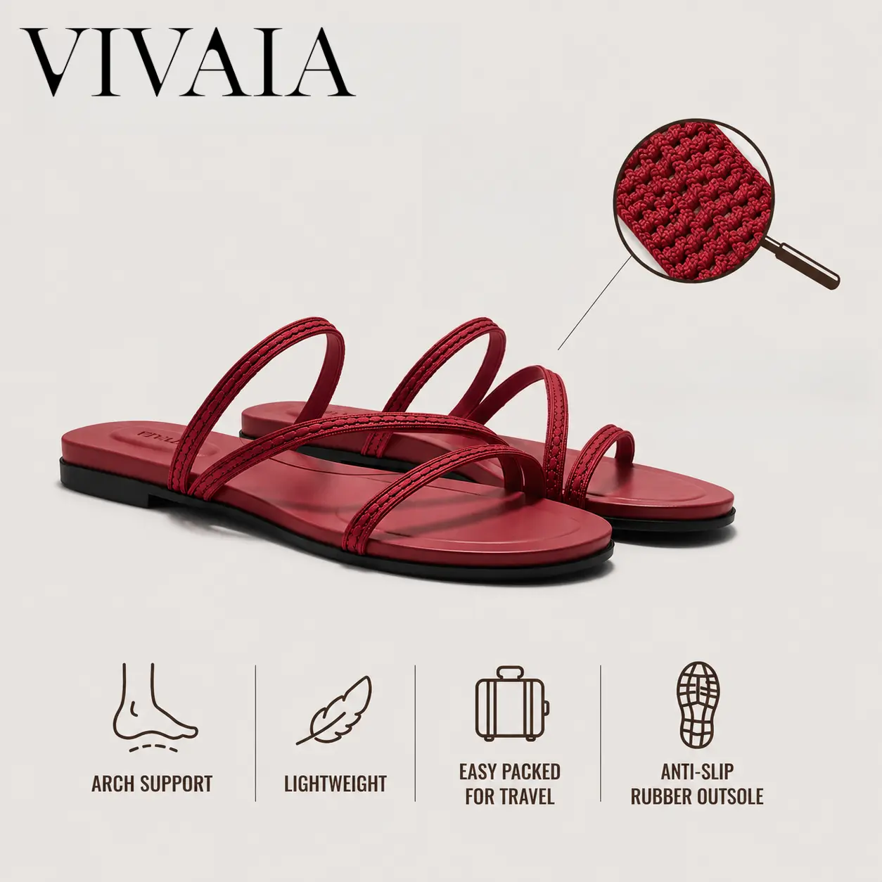 VIVAIA Women's Arch Support Miami Square-Toe Summer Slippers, Comfortable Slippers, Summer Shoes, Summer Essentials, Suitable for beach, vacations, parties (DELIA, CARLA, DOROTHY) tiktokshopspringglowup,back to school,back to school haul