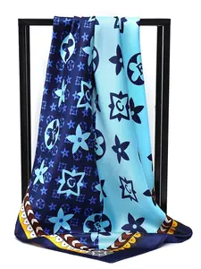 90x90cm 2026 New Women Fashion Luxury Print Satin Silk Scarves, Boho Style Fitted Square Scarf, Hijab Neckerchief Hair Ribbon Headband Wrap Bandana