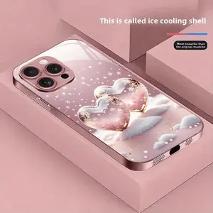 Powder Snowflake Pattern Pink Metallic Paint Tempered Glass Hard Mobile Phone Case Suitable for iPhone 16 Pro Max-12/11/XR/XS/X/7 Advanced Sense Simple Creative Personality Internet celebrity Couple Anti-drop Cute Personality máquina sub lima ci ón
