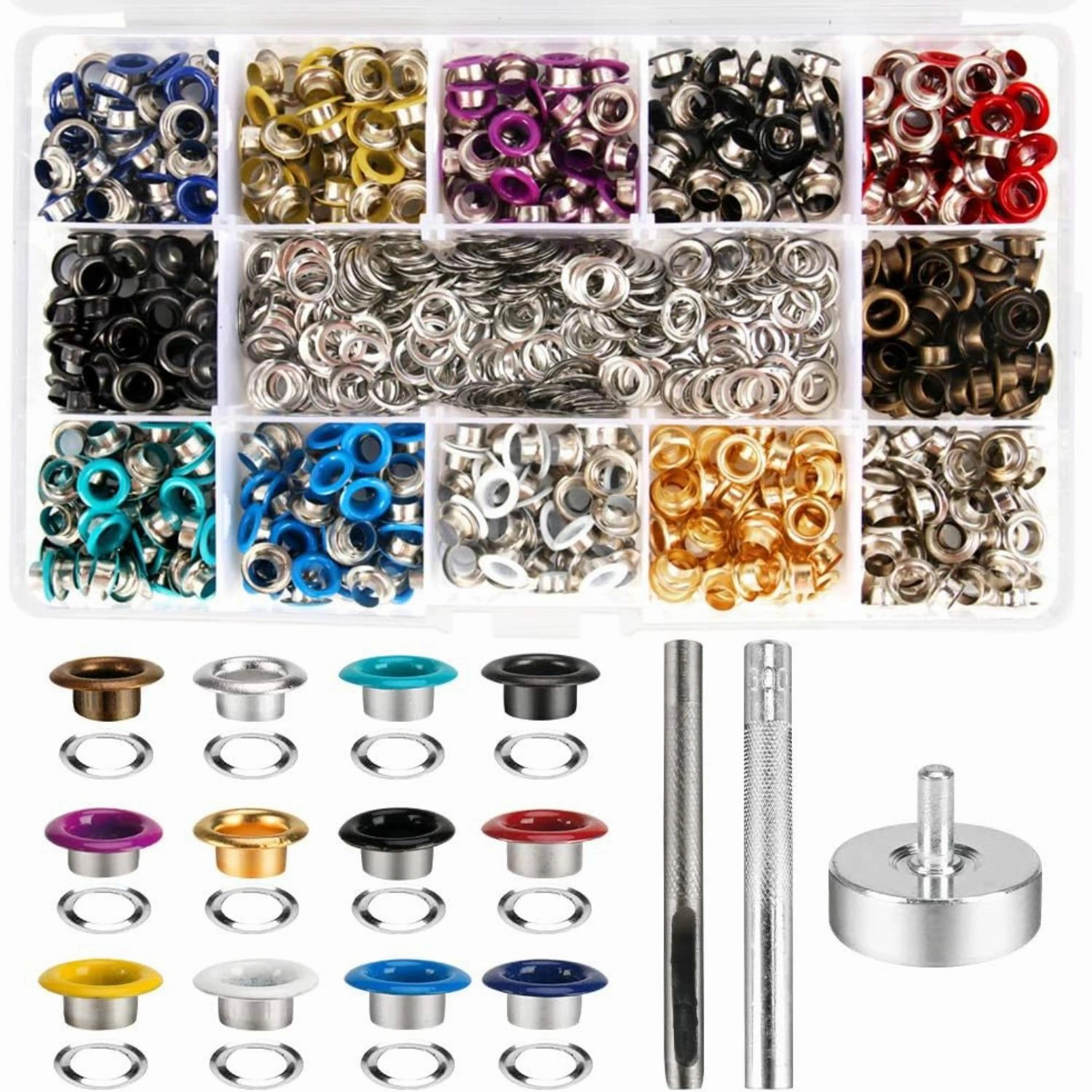 600 Sets Rainbow Metal Eyelets Grommet Kit,5mm Inner Diameter Eyelet Setting Kit with 3 Fixing Tools,Trendy Fabric and Leather Customization Fasteners for Sneaker Shoelaces,Belts,Skirts,Fathersdaygift,DIY Hand Tools Kits
