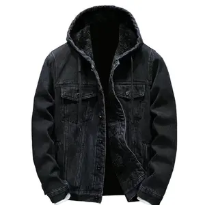 Mens Fleece Lined Denim Hoodie Jacket - Winter Warm Cowboy Jean Jacket, Casual Button Down Style, Thicken Trucker Coats - Sweatshirts, Menswear
