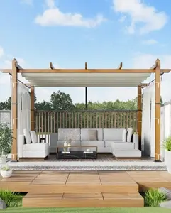Gaomon 10x13 ft Retractable Aluminum Pergola Patio Cover, Upgraded Gray Frame, Retractable Canopy, Insect Screen, Modern Metal Pergola for Garden Backyard, Garden Decor, Backyard Garden Accessories