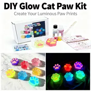 19pcs/set Squishy Glow Cat Paw DlY kit, DIY jewelry making, Soft Silicone Cat Paw Making Kit, include Transparent 50ml:50ml DIY Silicone AB Resin Glue, Cat Paw Silicone Mold, Flocking, 2 colors Luminous powder, Tool