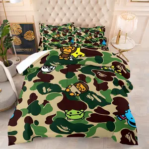 Army Camouflage Bedding Comforter Set,Includes One Comforter and One or Two Pillowcases,BAPE Classic Camouflage Colorful Cartoon Patterns,for Boys Girls Teens Bedroom Decoration Gift, Soft Bedding Set