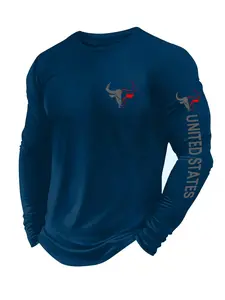 Men's Classic Round Neck Long Sleeve Graphic T-Shirt, Casual Fashion Outdoor Wear, All Seasons, Fitted H-Type Bull Head Print Streetwear, Menswear, Casual Graphic Tee