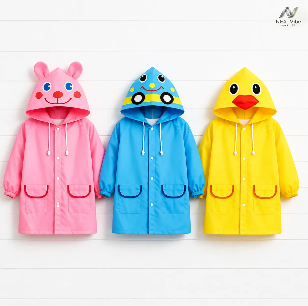 Kids Printed Waterproof Oxford Cloth Outdoor Raincoat - Loose Fit, Hooded, Windproof, Reusable Poncho Raincoat with Pockets for Boys and Girls School Use, Poncho Raincoats