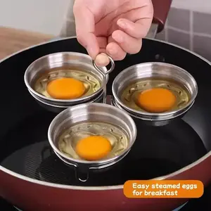 3-Piece Stainless Steel Stackable Egg Mold Set - Perfect for Steaming and Boiling Eggs - Non-Stick and Easy to Clean Flat-Bottom Egg Cups - A Must-Have for Home and Restaurant Breakfasts - Healthy Cooking Utensils
