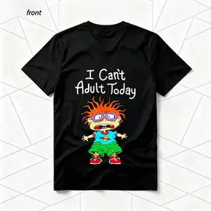 "I Can't Adult Today" Rugrats Cartoon American Retro Black Short-Sleeved Unisex T-Shirt, Nostalgic 90s Character Graphic, Casual Streetwear for Cartoon & Meme Enthusiasts, Unique Quirky Pop Culture Fashion Statement Piece Game funny crewneck menswear