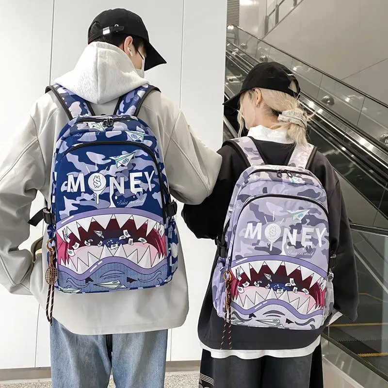 Camouflage Shark Mouth School Bag Male Student Large Capacity Trend Backpack High Backpack