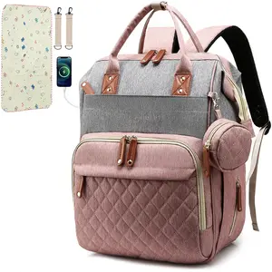 Baby Diaper Bag Backpack with Changing Pads mommy Bags Boys Girl Unisex Multifunction Travel Baby Diaper Bag with USB Port and Quilted Design