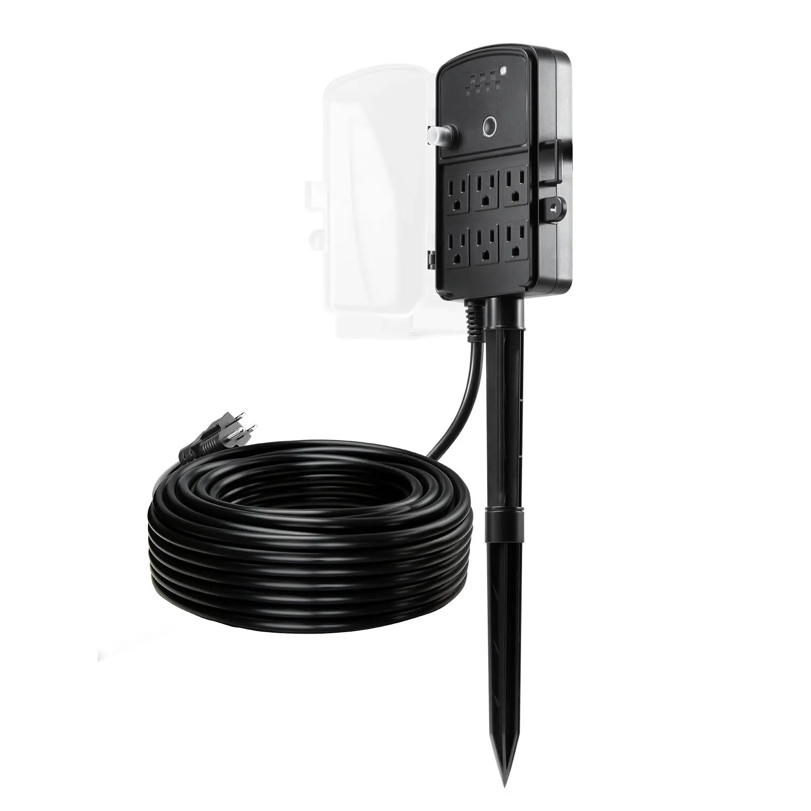 VEVOR Outdoor Waterproof Power Stake with Remote, 100ft Extension Cord, 6-Outlet Power Strip with Cover, 1625W/13A, AC 125V 60Hz, for Christmas Lights, Garden Devices