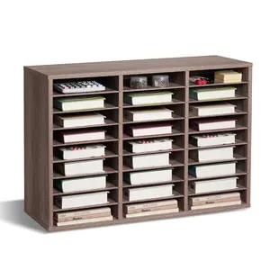 VEVOR Literature Organizer,  27 Compartments Office Mailbox with Removable Shelves, Wood Mailbox Sorter Particle Board Office Home Classroom Storage, File Sorter for File, Document, Paper, Black-Grey
