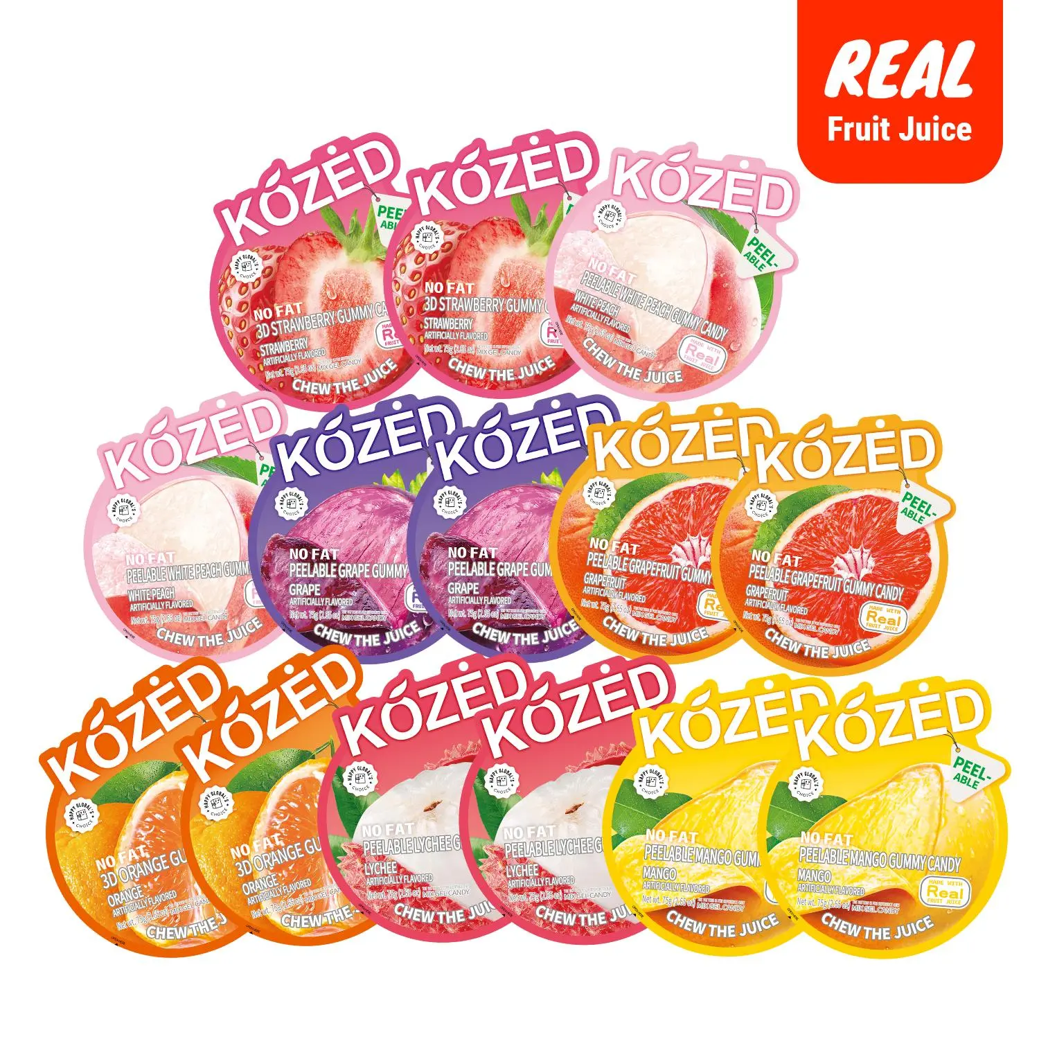 [LIVE ONLY] Kozed Bovine Gelatin Peelable Fruit-Flavored Gummies - 7Mixed Flavors Variety Pack, Chewy fruity flavor ,Individually Wrapped School & Office Snacks, Halloween Party Favors, Goodie Bag Stuffers,Gummy candy