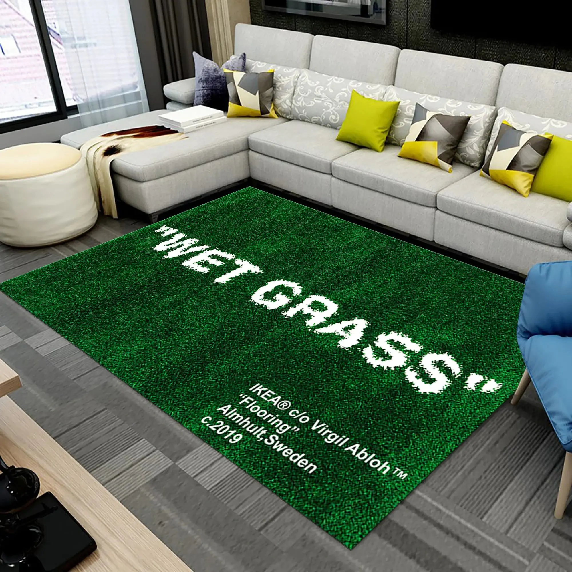Wet Grass Area Rug: Green Carpet, Area Rug, Living Room Carpet, Home Decor Gift, Boho Style Rug, Modern Floor Mat, Soft Large Rug, Washable