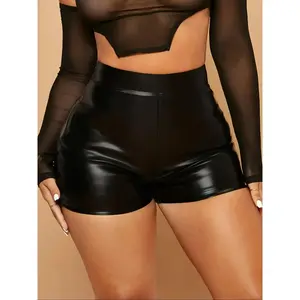 Women’s High-Waisted PU Leather Shorts, Elastic Waist, Slim Fit, Y2K Style, Chic, Solid Color, Casual Fashion for Spring & Autumn GARMENTARY