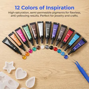 1 Box 12 Colors 15g Semi-Transparent High Gloss Resin Glue, Vibrant Odorless No Sediment, DIY Craft Material, Fashion Decor Jewelry Making