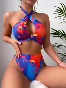 Summer Beach Tie-Dye Print Sexy Bikini Set, Cross-Back Two-Piece Swimsuit, Stylish Swimwear for Women, Perfect for Vacation & Pool Parties, Fashion Bikini