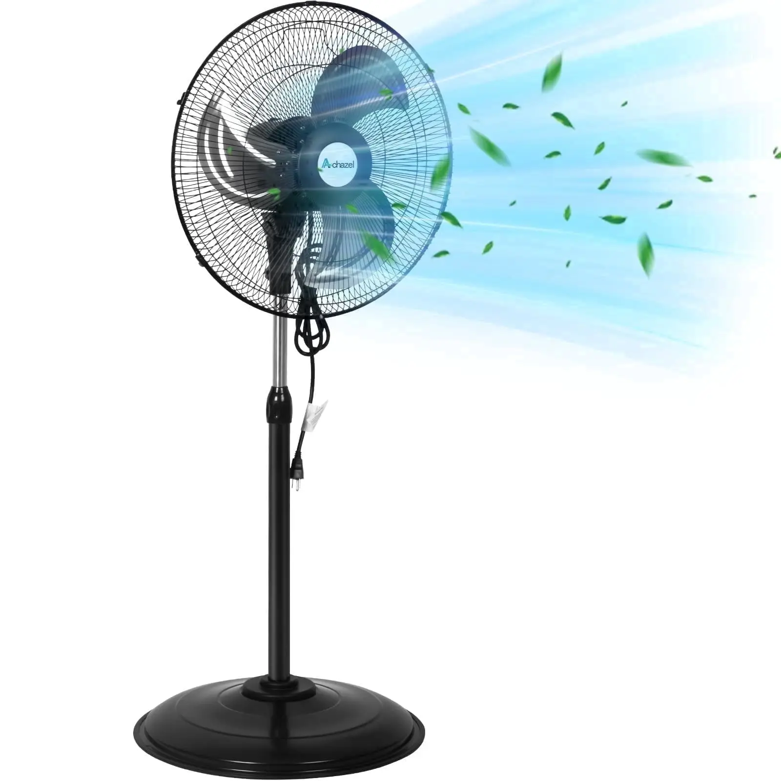 Achazel 18" Oscillating Pedestal Fan - Heavy Duty Industrial Standing Fan with 3 Speeds, Aluminum Blades, Adjustable Height for Commercial Use and Garages