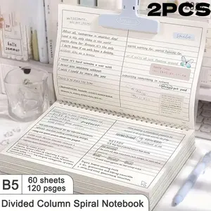 2 Pack B5 Lined Spiral Notebook, Soft PVC Cover, Horizontal Column Layout Design, Waterproof Durable Journal, Ideal For Study Notes, Math Notebook, Office Records, DIY Diary & Mind Mapping, Multi-Purpose School & Office Stationery