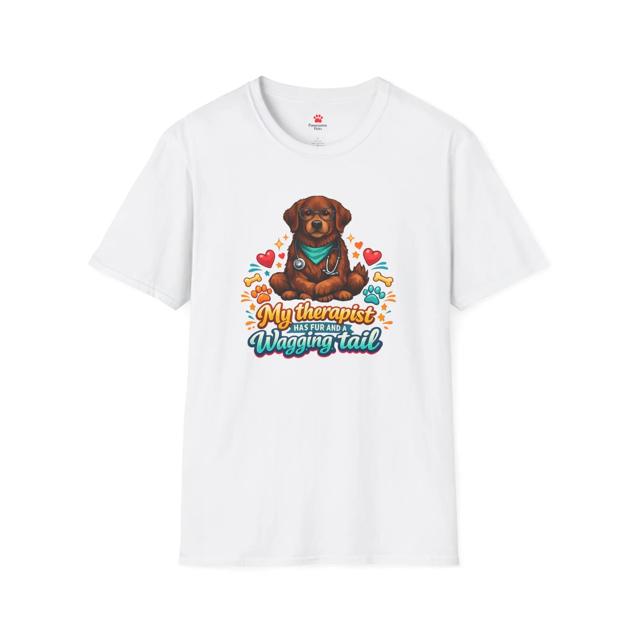 Dog Therapist Paw Print Design T-Shirt | My Therapist Wagging Tail