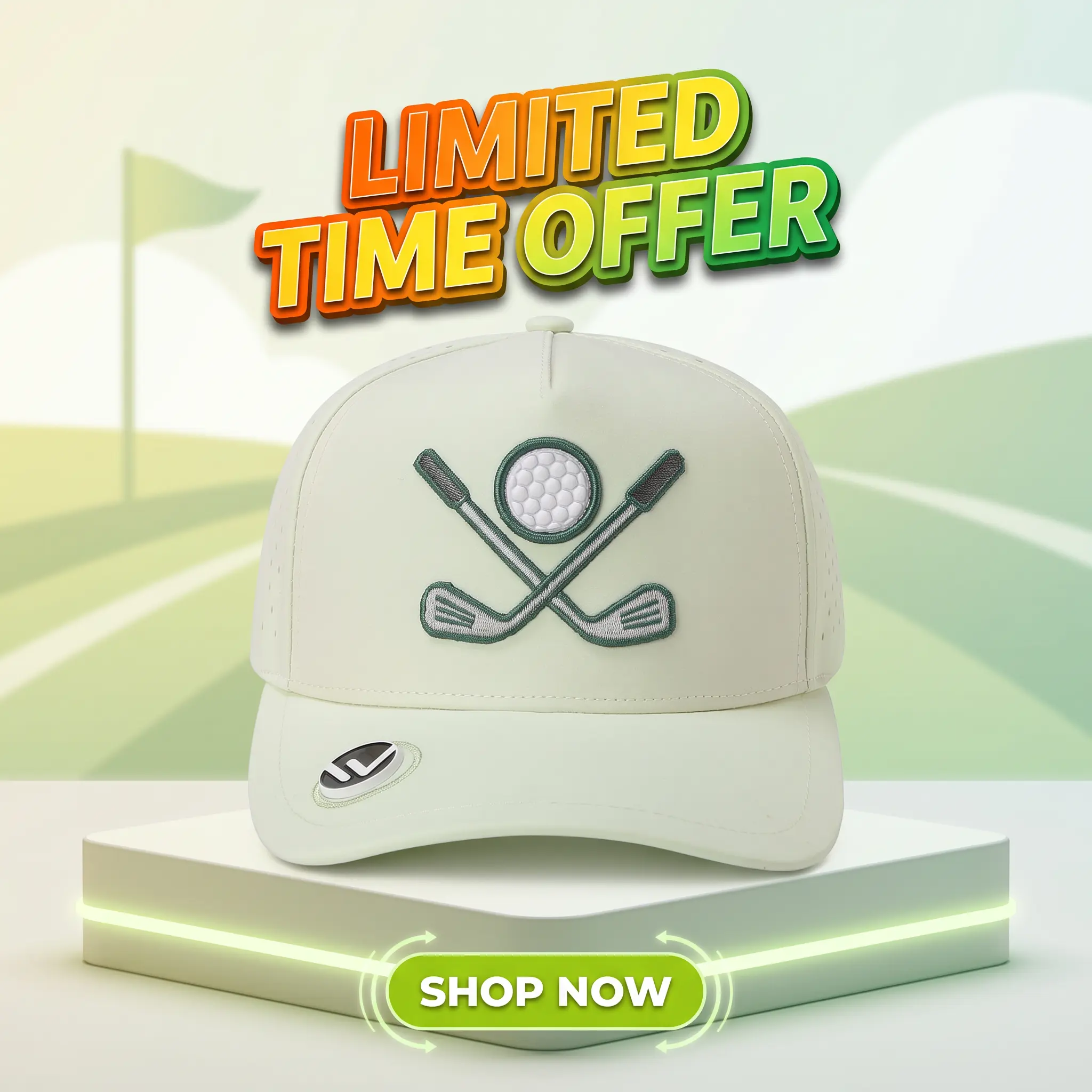 Curved Brim Performance Golf Cap, Crossed Golf Club & Golf Ball Embroidery Baseball Hat, Laser Perforated Breathable Adjustable Sports Sun Hat, Stylish Outdoor Golfing Accessory For Golfer Men Women Golf Course Casual Daily Wear